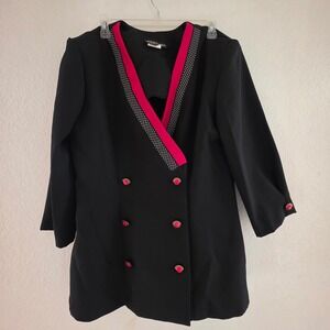 Jenny Petites Black Double Breasted Blazer Trim Polka Dot Accent Women's Size 12
